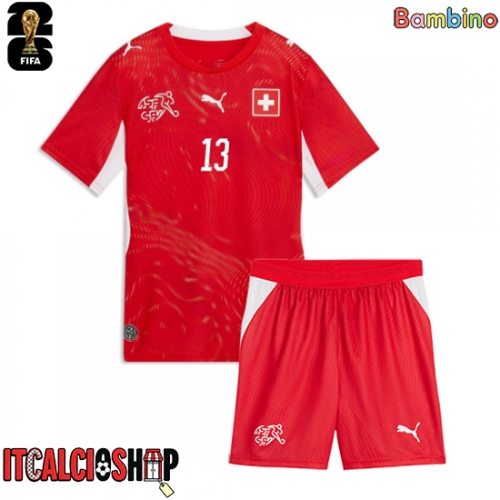 Svizzera Zeki Amdouni #23 Prima Maglia Bambino Mondiali 2026 Manica Corta (+ Pantaloni corti)